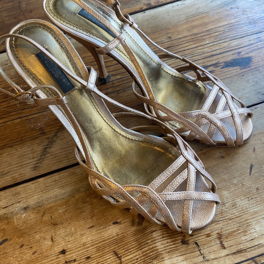 Dolce & Gabbana Metallic Gold Strappy Slingback Heels